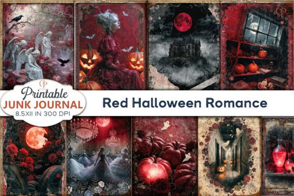 Download Red Halloween Romance Junk Journal Pages - Page Collection