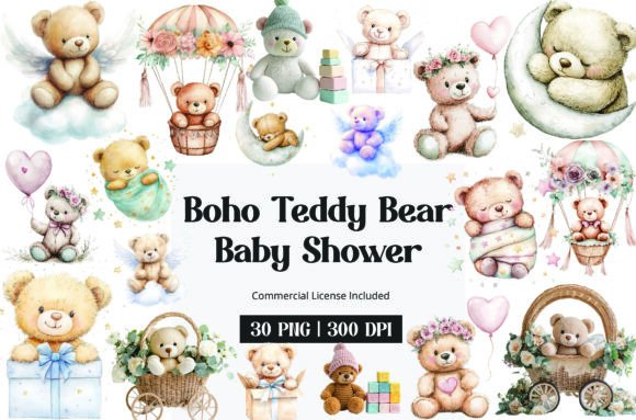Download Boho Teddy Bear Baby Shower Clipart - Premium Resources