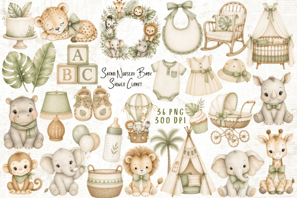 Download Safari Nursery Baby Shower Clipart PNG - Premium Resources